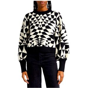 Farm Rio jacquard black & white ballon sleeve sweater
